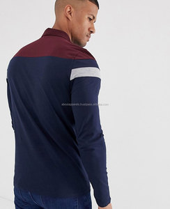 Polo de Golf para hombre, camisa con logotipo bordado personalizado, Polo de manga larga de diseño con cuello de cremallera y bloque de Color Azul Marino - Product Image 2
