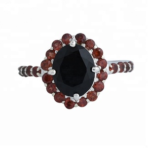 925 Sterling Silver Beautiful Gemstone <b>Ring</b> Red Garnet and <b>Black</b> Onyx Fashionable Jewelry for Weddings and Parties - Product Image 1