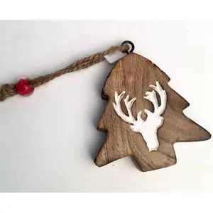 VIXM17005 2019 mejor calidad tamaño personalizado madera X Mas árbol forma con cuentas ciervo árbol de Navidad adorno colgante decorativo - Product Image 1