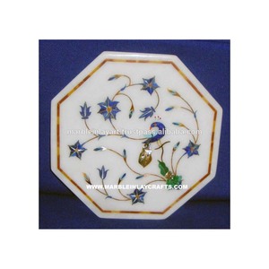 Assiette décorative octogonale en marbre incrusté - Product Image 1