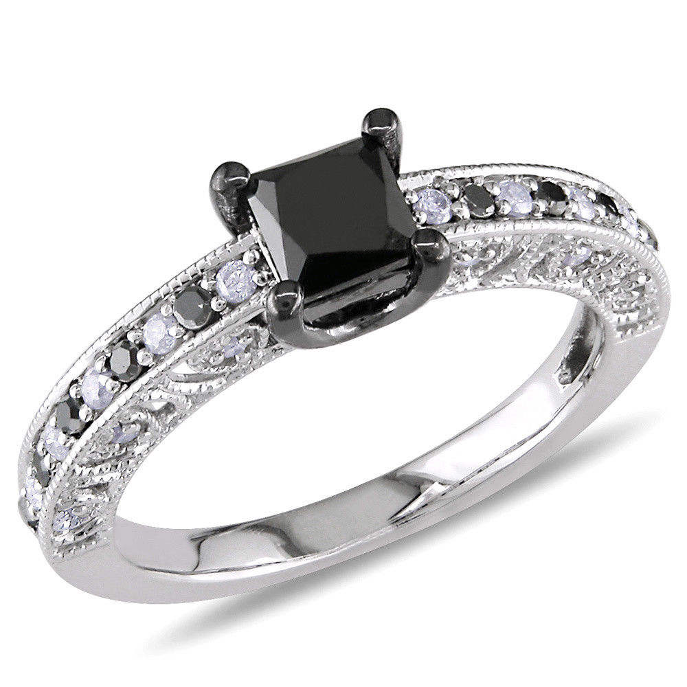 Bague de fiançailles Solitaire en diamant noir, taille princesse