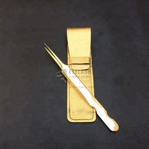 Pince à cils japonaise de type A droite en acier inoxydable de haute qualité, plaquée or, pour volume de cils, pointe en fibre pour cils - Product Image 1