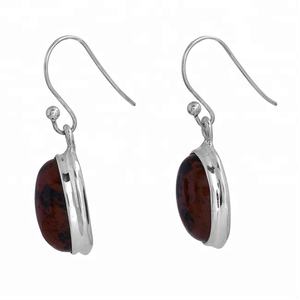 Piedra preciosa ovalada de jaspe marrón Plata de Ley 925 con pendientes chapados en plata Joyería Ajuste de bisel clásico para fiesta de regalo de boda. - Product Image 2