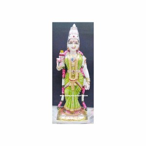 Statue religieuse peinte et colorée en marbre Meenakshi d'Inde - Product Image 1