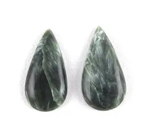 Cabujones lisos con forma de pera para hacer joyas, piedra Natural de seraphinita de 37 quilates, 1 par