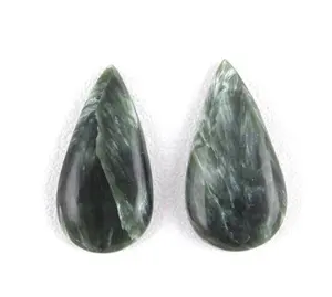 37 Carat 1 paire Seraphinite naturelle pierre précieuse lisse en forme de poire Cabochons fabrication de bijoux pierre Collection Style coupe - Product Image 1
