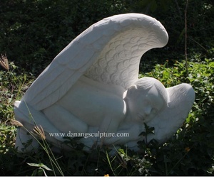 Estatua de bebé de Ángel de mármol blanco personalizada tallada a mano para interior/exterior, figura de cementerio de jardín, Granito de piedra para el hogar europeo versátil - Product Image 4