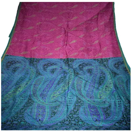 Sari realizzati in seta tradizionale con stampa floreale rosa e Paisley