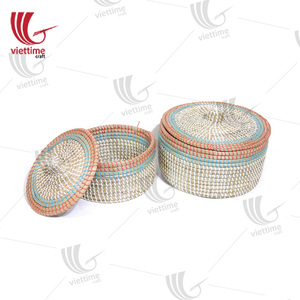 Atractiva Cesta Vietnamita de Mimbre de Algas Marinas y Tejido de Hilo Plástico con Tapa - Product Image 3