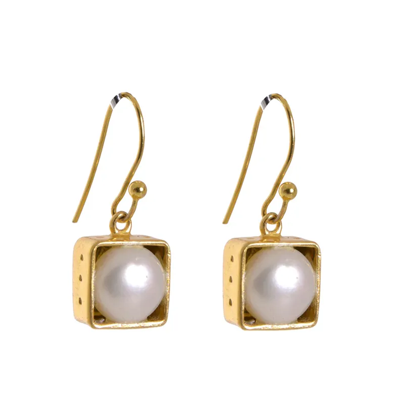 Natural Wholesale Price Fresh Water Pearl Earrings 925 Sterling Silver Gold Plated Jewelry Indian Handmade