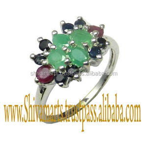 Lujoso anillo de múltiples piedras preciosas de Esmeralda de Plata de Ley 925 hecho a mano joyería de plata de lujo anillos de Vermeil de eternidad regalo - Product Image 2