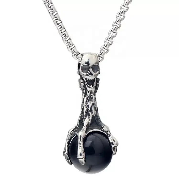 Thời Trang Cổ Điển Skull Claw Pendant Rock Phong Cách Trang Sức Cho Nam Giới Thép Không Gỉ Ghost Head Necklace Với Black Onyx Tùy Chỉnh