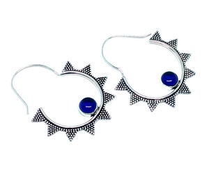 "Handmade <b>Silver</b> Plated Lapis <b>Hoop</b> <b>Earrings</b> for Women and Girls-Bohemian Flower Design Gift" - Product Image 2