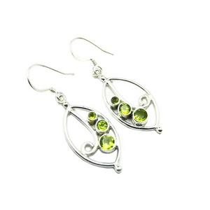 Pendientes de aro de piedras preciosas de peridoto genuino a la moda, Plata de Ley 925 pura, chapado en oro, regalo de fiesta Vintage para mujer - Product Image 1
