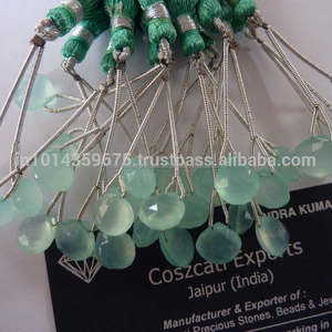 Venta al por mayor 100% Natural Calcedonia peruana verde forma de corazón cuentas pares de cuentas de piedras preciosas para joyería - Product Image 1