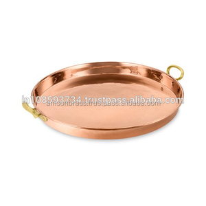 Bandeja de servicio de cobre martillado de lujo moderno nórdico bandeja de servicio de forma redonda decorativa - Product Image 6