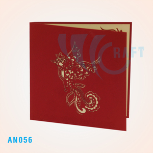 Carte de vœux 3D en forme de paon, papier fait main du Vietnam, découpe au laser, 120x120mm, décoration de vacances - Product Image 3