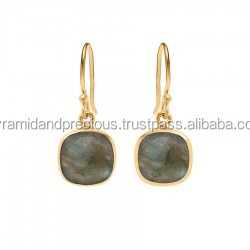 Ensemble de lunette en plaqué or Labradorite à coussin à facettes 12mm pour femmes Boucles d'oreilles pendantes en pierres précieuses élégantes pour les mariages et les fêtes - Product Image 2