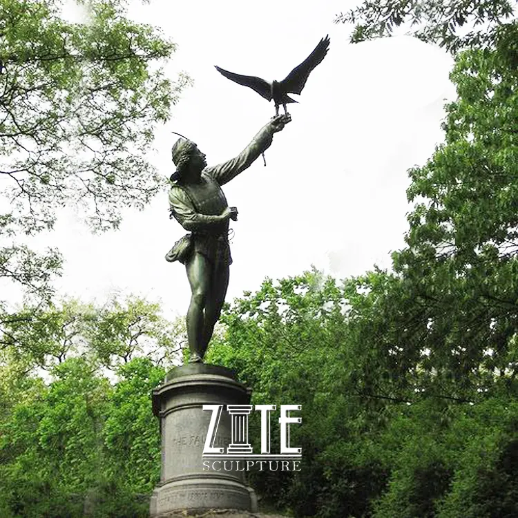 Parco giardino decorativo vita dimensione uomo e uccello scultura in bronzo