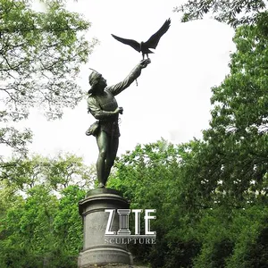 Escultura decorativa de bronce de tamaño real, para jardín, Parque, hombre y pájaro