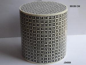 Taburete Hexagonal de Resina Blanco y Negro, También Disponible en Otros Mosaicos, Incrustaciones de Hueso para Interiores, Muebles para el Hogar de Estilo Indio - Product Image 2
