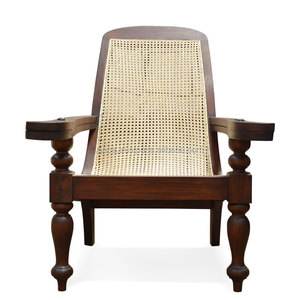 Chaise de plantation de style colonial avec siège en rotin tressé en teck massif - Product Image 2