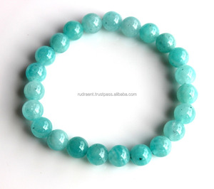 Bracelet extensible unisexe en perles d'amazonite naturelle avec diamants et perles pour les mariages et les cadeaux de fêtes Vente en gros OEM - Product Image 2