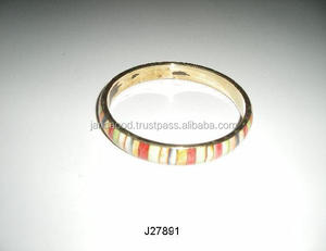 Venta caliente elegante étnico hecho a mano multicolor hueso mosaico latón incrustaciones mujeres moda madre perla brazaletes con Base de latón - Product Image 3