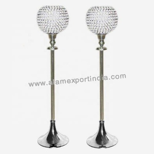 Último diseño Metal aluminio tamaño personalizado alto boda centro de mesa bola de cristal acabado plateado para decoración de mesa - Product Image 5