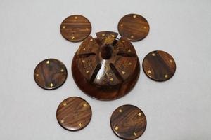 Carved Cup Coasters No Lid Hand Crafted Carving <b>Polish</b> <b>Wooden</b> With Floral Design Gift Set of 6, <b>Wooden</b> Polished Tea Coasters - Product Image 2