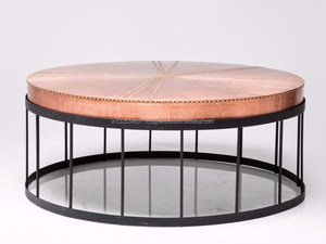 Mesa de centro redonda de cobre con guijarros - Product Image 5