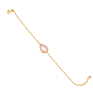 Briolette pera cuarzo rosa chapado en oro Cadena de plata Pulsera joyería cuarzo rosa piedra lunar en bruto craquelado cristal piedra preciosa - Product Image 2