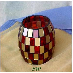 Soporte votivo de mosaico decorativo hecho a mano de estilo americano de vidrio y latón con tamaños personalizados para la decoración de Navidad del hogar - Product Image 1