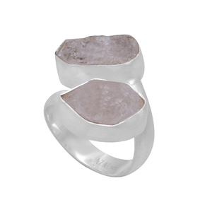 Bague en argent sterling 925 vintage pierre brute Herkimer naturelle bijoux en deux pierres à la mode pour les fêtes mariages anniversaires - Product Image 1