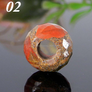 Natural Conglomerate Jasper <b>Red</b> 14x8x5.5mm Big Hole Roundel Faceted <b>Beads</b> - Product Image 2