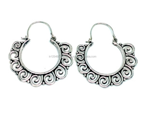 925 <b>Silver</b> Plated Bohemian Style Chunky <b>Huggie</b> Hollow Hoop Earrings Statement Jewelry for Women Mainly Made of Brass - Product Image 1