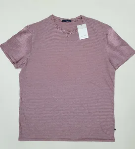 Artık yüksek kaliteli markalı etiketleri erkek şort kollu yuvarlak boyun çek çizgili pamuk Polyester T shirt bangladeşli stok Lot