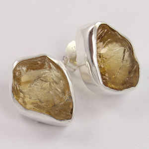 คอลเลกชันใหม่ต่างหูเม็ดเดี่ยวทำจากเงินสเตอร์ลิงสี925ซิทรินเครื่องประดับพลอยหยาบแบบธรรมชาติสำหรับผู้หญิงงานแต่งงาน - Product Image 1