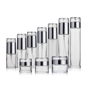 Pompe de pulvérisation transparente givrée directement en usine, bouteilles de pot en verre avec couvercle en argent blanc or - Product Image 1