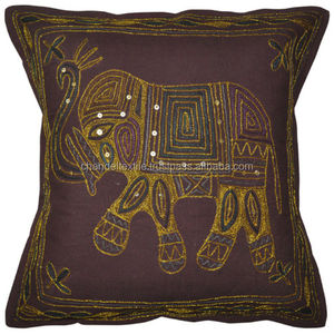 Elephant Cotton Patchwork Cushion <b>Cover</b> Square Zari Embroidered <b>Pillow</b> Cases Geometric Marine Decorative Art for Home Hotel - Product Image 4