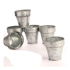 Jardinières en métal blanc antique, petits pots à fleurs galvanisés, décoratifs, modernes, pour l'extérieur - Product Image 2