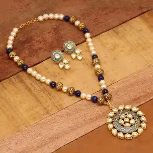 Cor azul Royal Kundan Meena Tradicional Colar Com Brincos