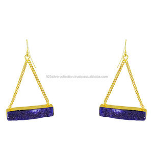 Déclaration géométrique à la mode Agate Drusy Boucles d'oreilles en titane naturel Druzy Crochet Boucles d'oreilles Unique Bold Accessoire Parfait - Product Image 2