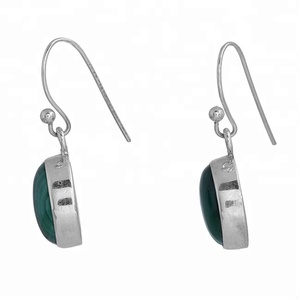 925 <b>Sterling</b> <b>Silver</b> Dangle Earrings Cabochon Green Malachite Gemstone Bezel Setting for Weddings Religious Ceremonies Party - Product Image 2