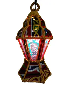 AA65 piramidal árabe guiones Ramadán decoración estaño/tela linterna