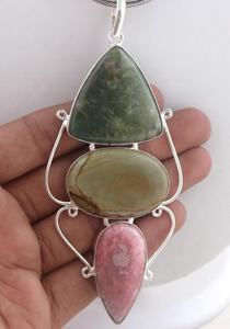 92,5 terterling ilver IX hahape Ural atural Gate Ain Orest & hyink hiolite asasper ememstone andand made endant Ant ITH Hain - Product Image 3