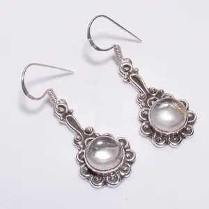 Boucles d'oreilles en cristal blanc de forme ronde bijoux fins faits à la main en argent sterling 925 boucles d'oreilles en gros fabricant de bijoux