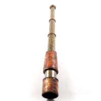 Télescope en laiton antique avec boîte en bois, poignée en cuir, motif gravé, décoration nautique classique de pirate, télescope en laiton fait main