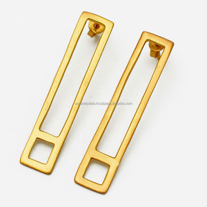 Handmade Plain <b>Silver</b> Rectangle <b>Long</b> Stud <b>Earrings</b> Fine Jewelry Casa De Plata - Product Image 1