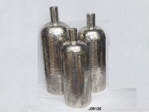 Vase à fleur moderne martelé en argent fabriqué en métal indien ensemble de 3 pièces décoration d'intérieur vitrine pour la maison salon décoration de la maison - Product Image 4